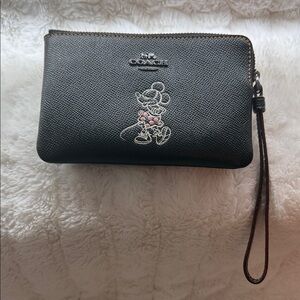 Coach -  Black Wristlet with Mickey Mouse Embroidery